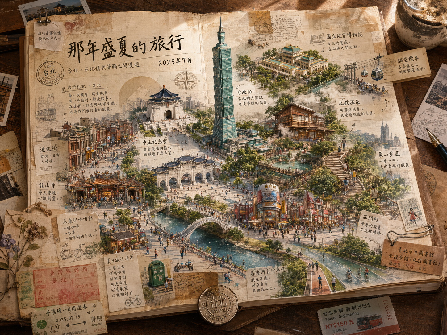 台北开篇：地图、城市与旅行票据，把第一次抵达的兴奋压在同一张纸面上